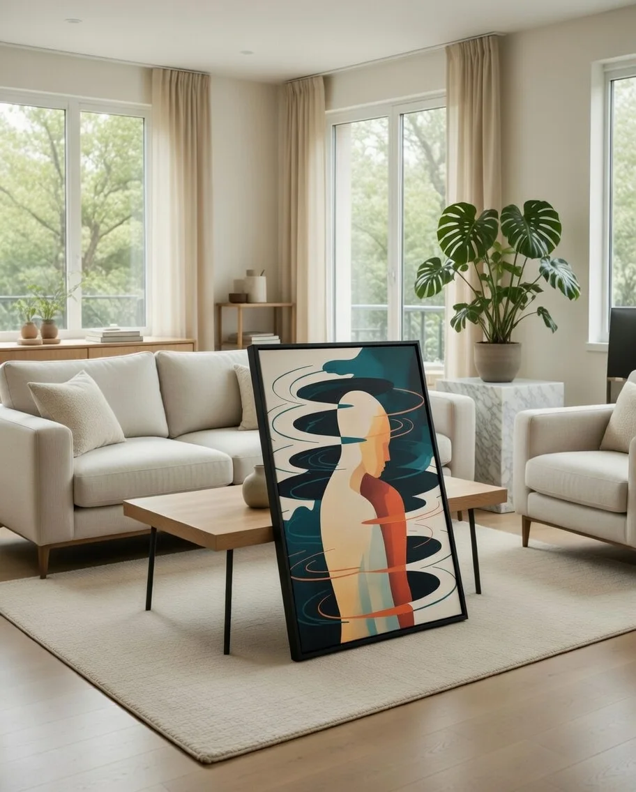 Canvas Premium Silhouette Ondulante Teal Terracotta, Art Spirituel