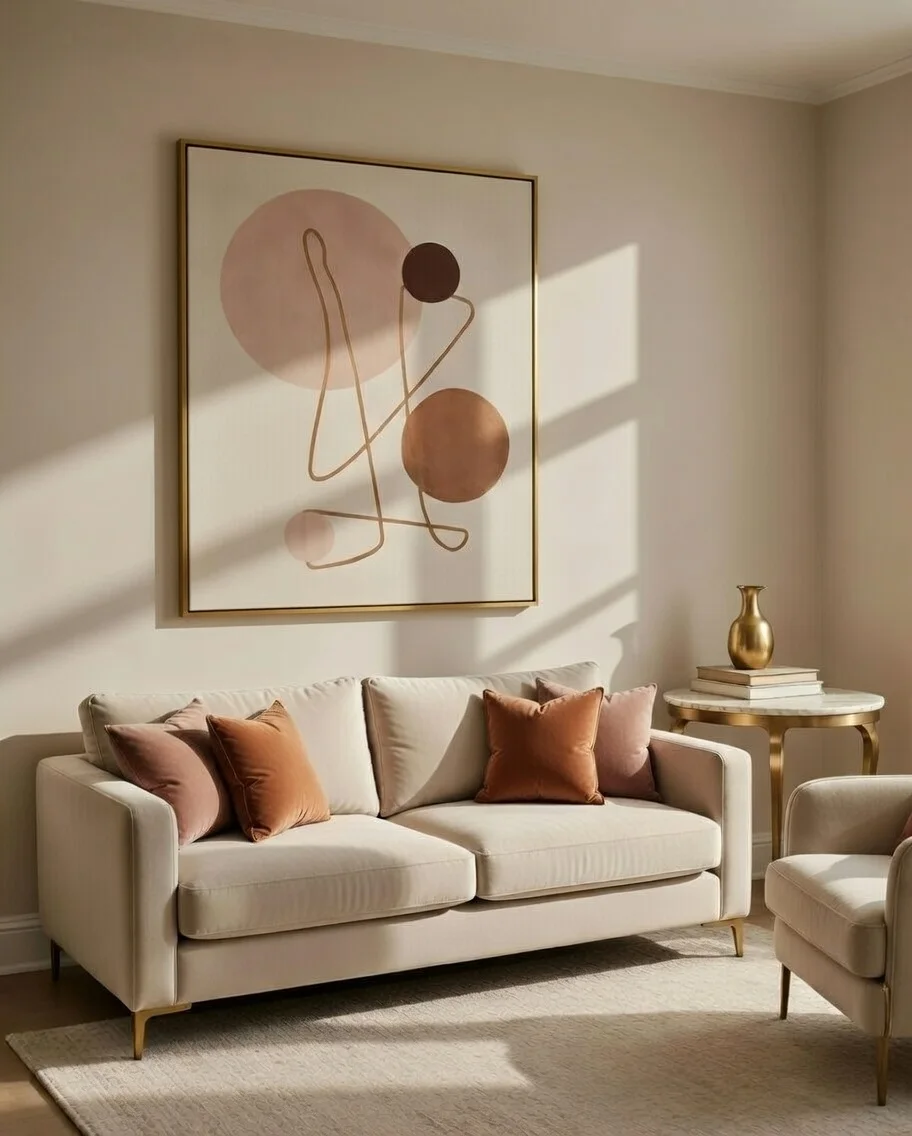 Tableau Canvas Abstrait Minimaliste Cercles Terracotta Rose - Art Mural