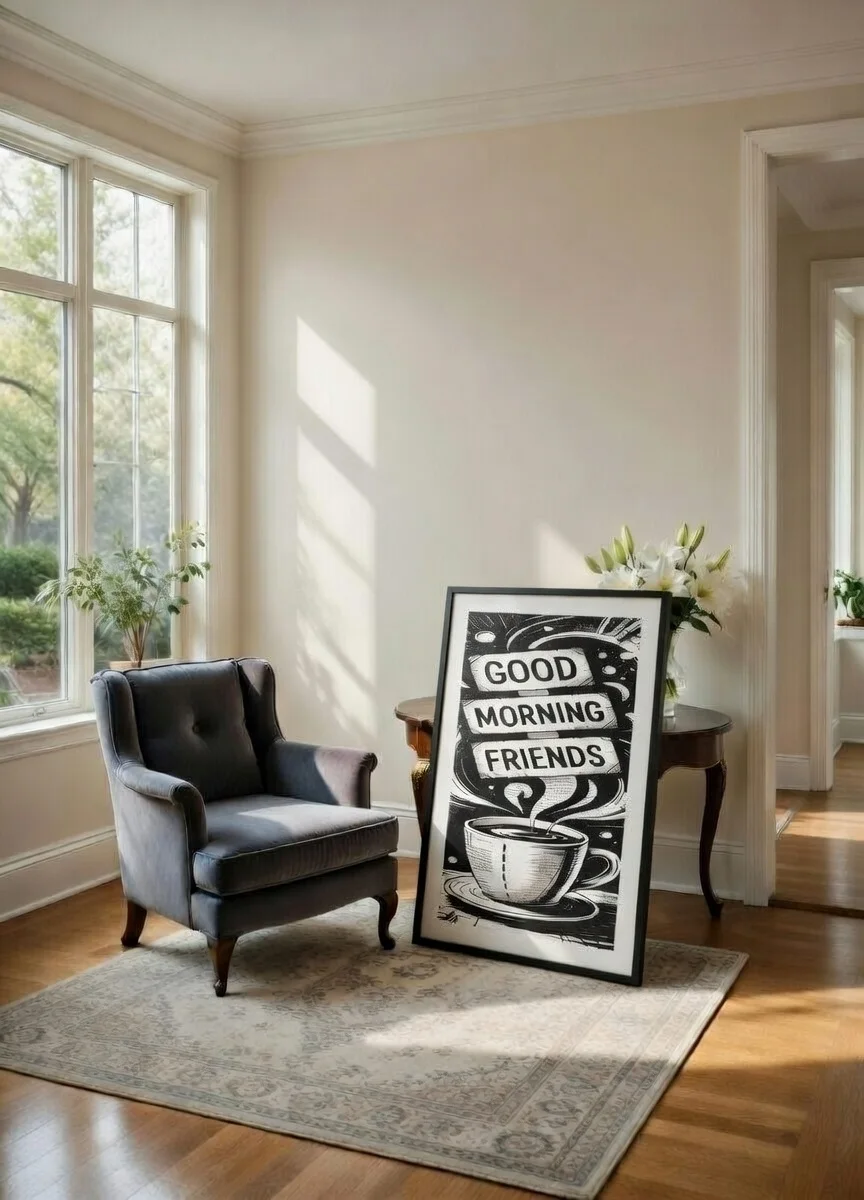 Tableau Canvas Good Morning Friends Art Café Noir & Blanc