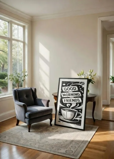 Tableau Canvas Good Morning Friends Art Café Noir & Blanc