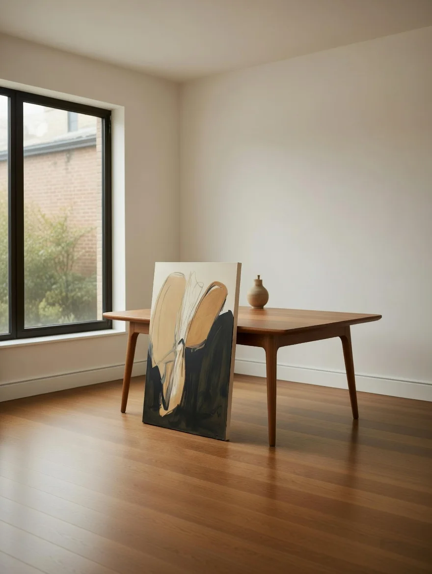 Tableau Canvas Expressionniste Abstrait, Formes Organiques Ocre & Noir