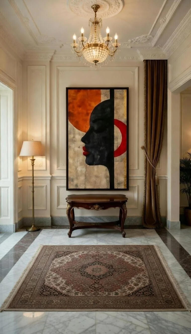 Tableau Canvas Abstrait Portrait Féminin Noir, Orange & Rouge, Art Moderne