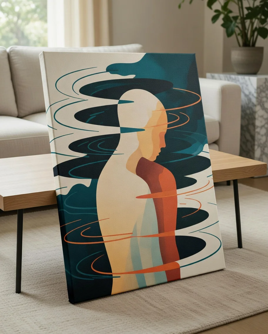 Canvas Premium Silhouette Ondulante Teal Terracotta, Art Spirituel