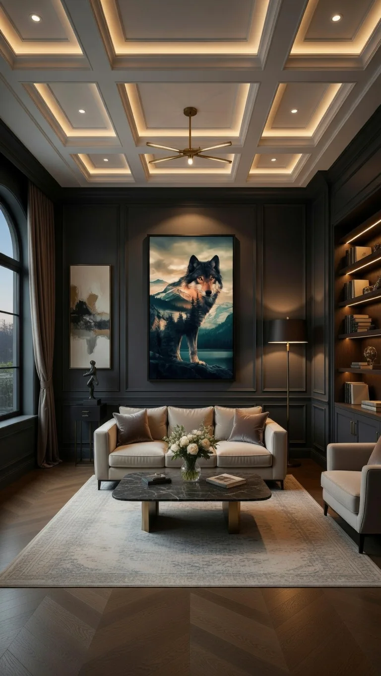 Poster Moderne Loup Montagne Double Exposition Nature