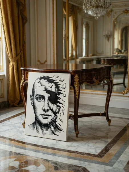 Tableau Canvas Portrait Surréaliste Visage Fragmenté, Noir & Blanc