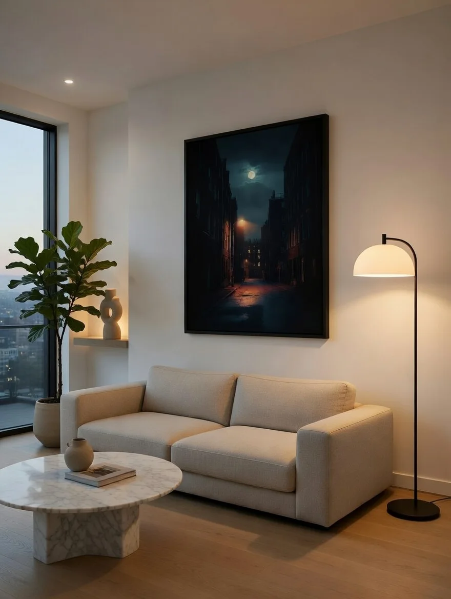 Poster Déco Ruelle Nocturne, Lune Art Urbain Mystique Print