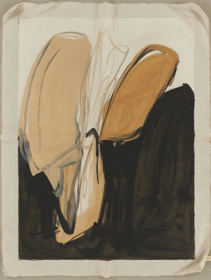 Tableau Canvas Expressionniste Abstrait, Formes Organiques Ocre & Noir