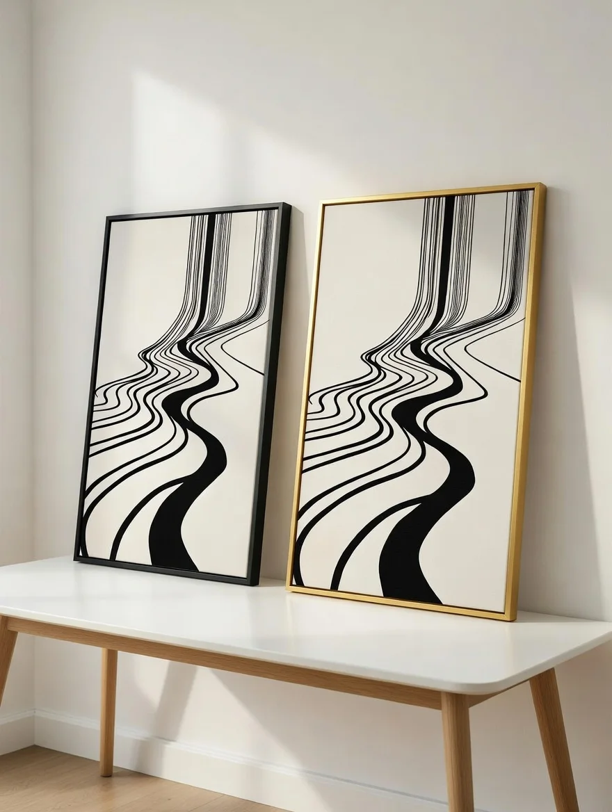 Canvas Premium Art Esprit Urbain, Lignes Fluides Noir & Blanc