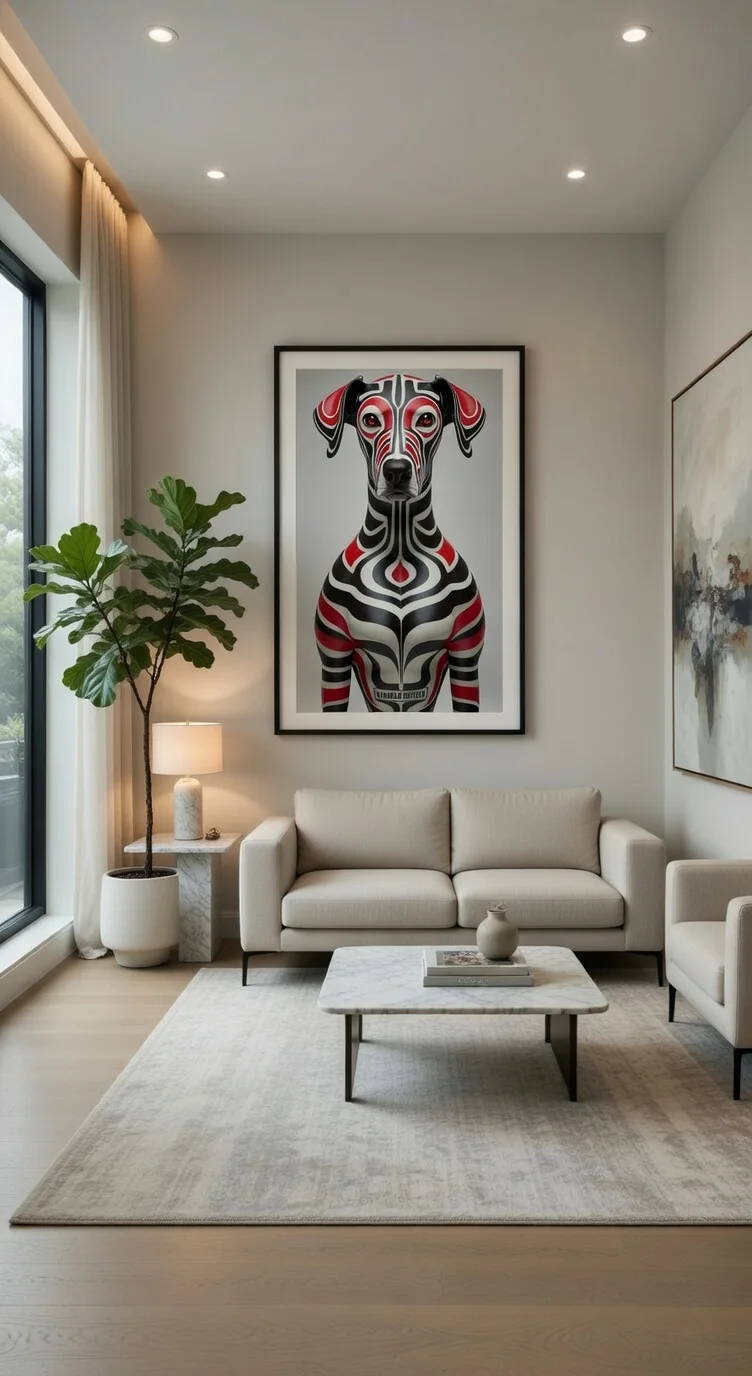 Poster Moderne Chien Tribal Art Maori Rouge Noir Blanc