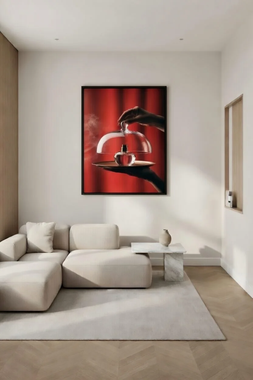 Poster Parfum Cloche Verre Rouge, Art Luxe Design Print