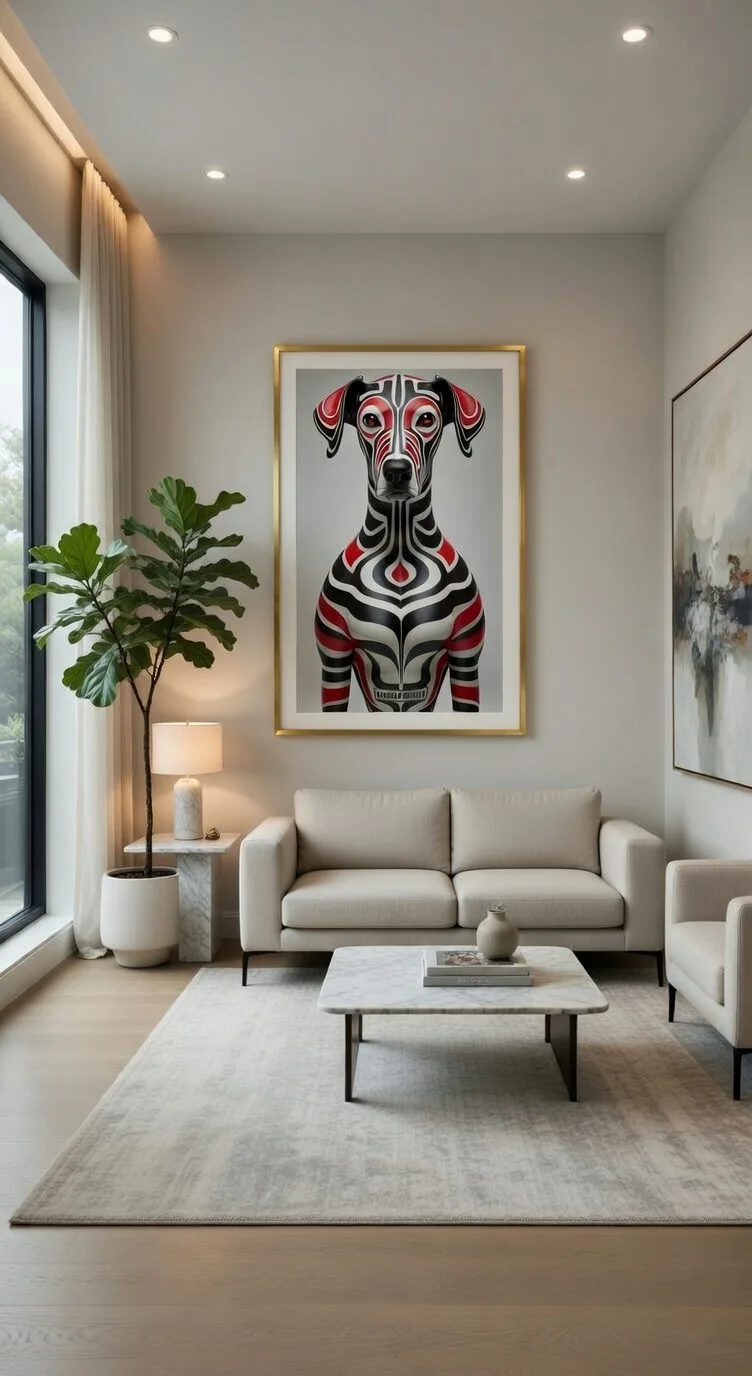 Poster Moderne Chien Tribal Art Maori Rouge Noir Blanc