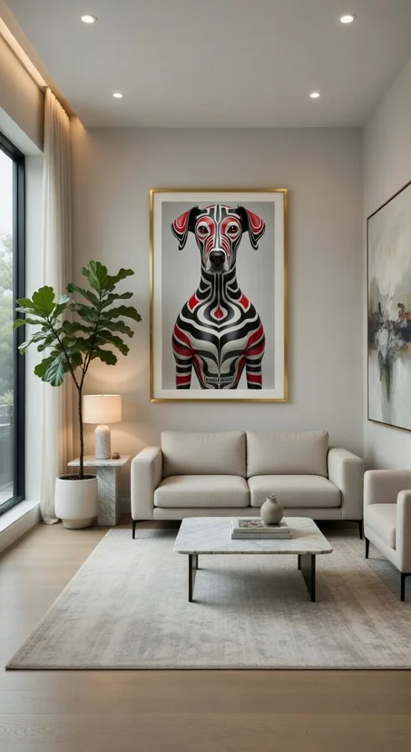 Poster Moderne Chien Tribal Art Maori Rouge Noir Blanc