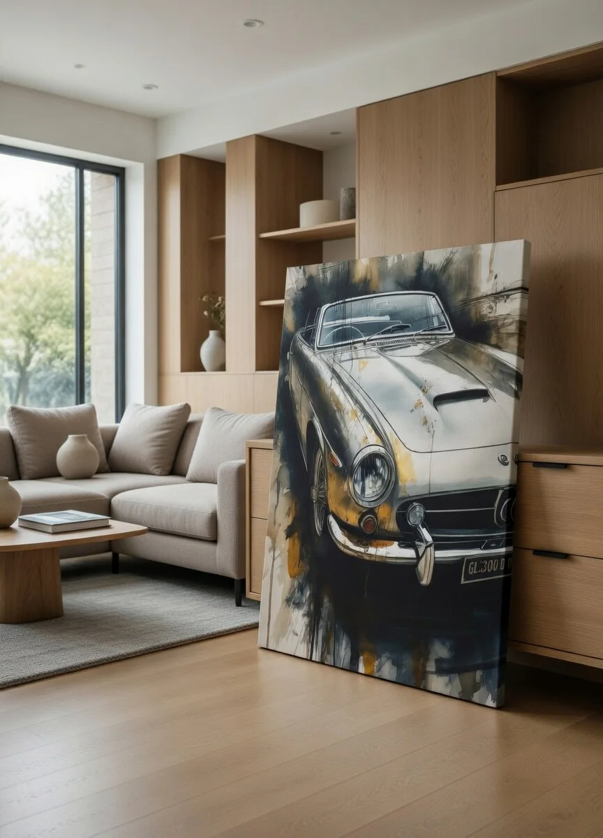 Tableau Voiture Classique Vintage Aquarelle, Art Auto Luxe