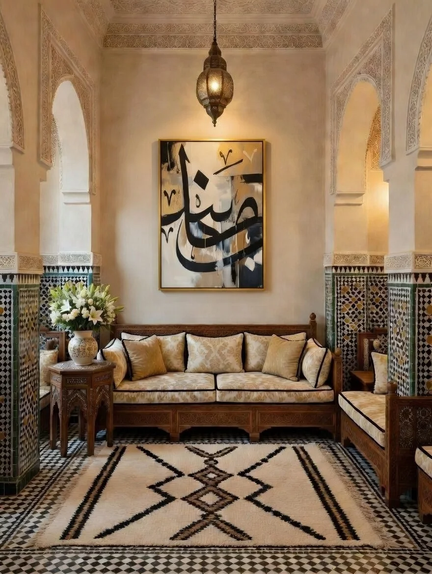 Tableau calligraphie arabe noir or blanc, Art islamique contemporain chic.