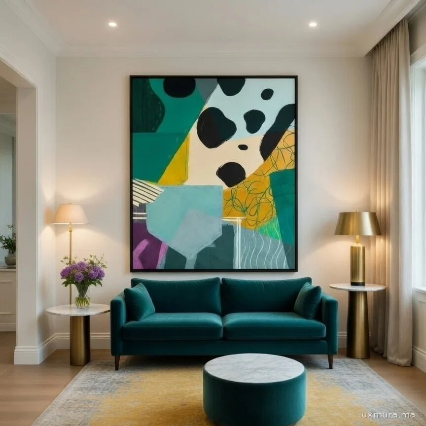 Tableau abstrait vert ocre – Collage géométrique art contemporain.