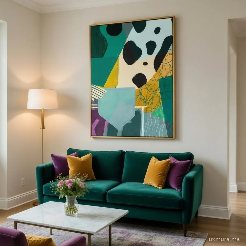 Tableau abstrait vert ocre – Collage géométrique art contemporain.