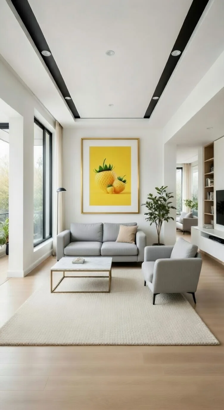 Poster Premium Fraises Jaunes 3D Minimaliste, Art Fruits Pop Jaune