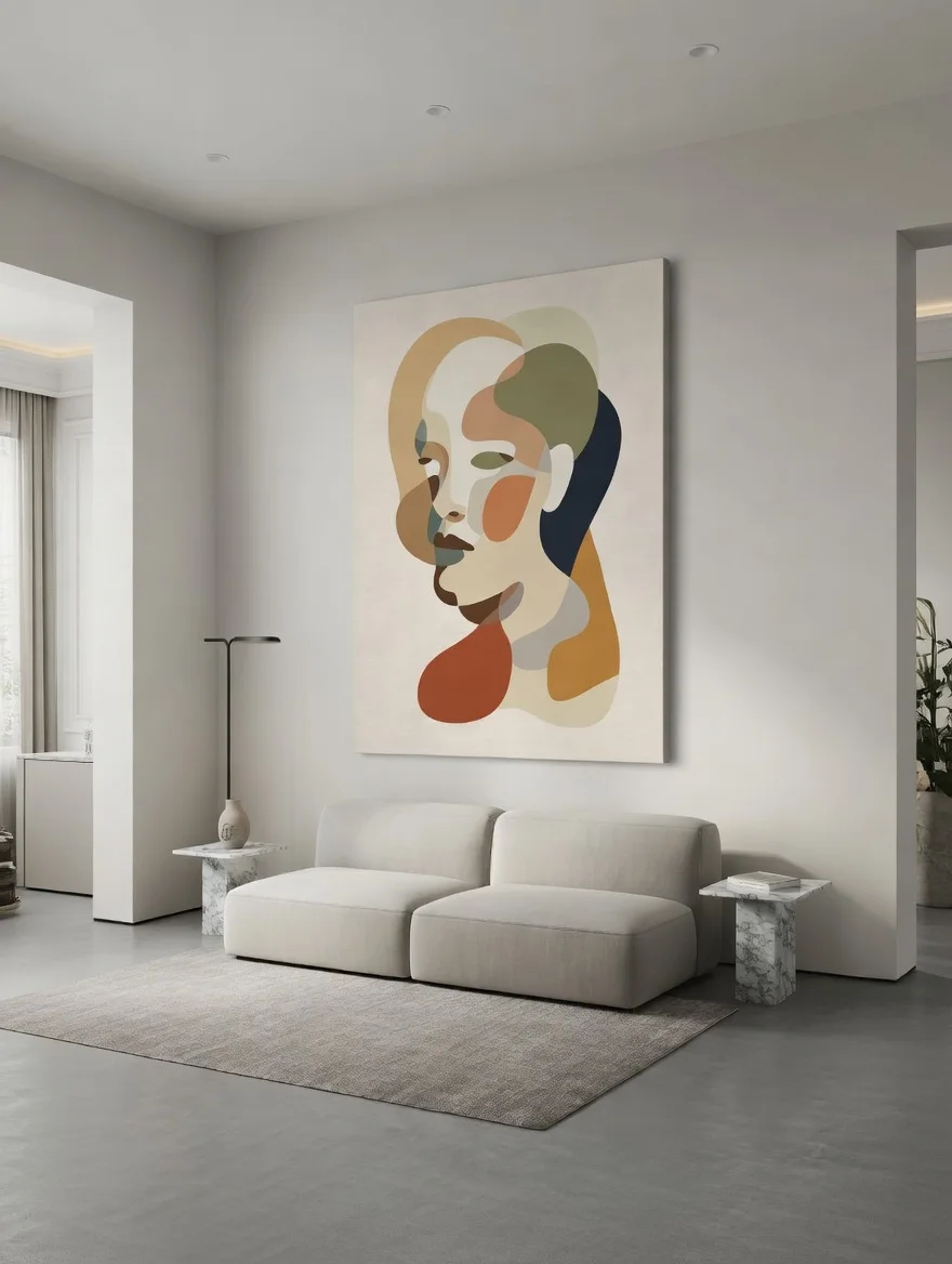 Canvas Premium, Portrait Féminin Abstrait Tons Terre Douce