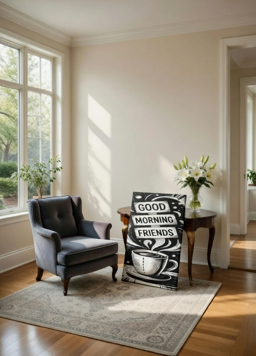 Tableau Canvas Good Morning Friends Art Café Noir & Blanc