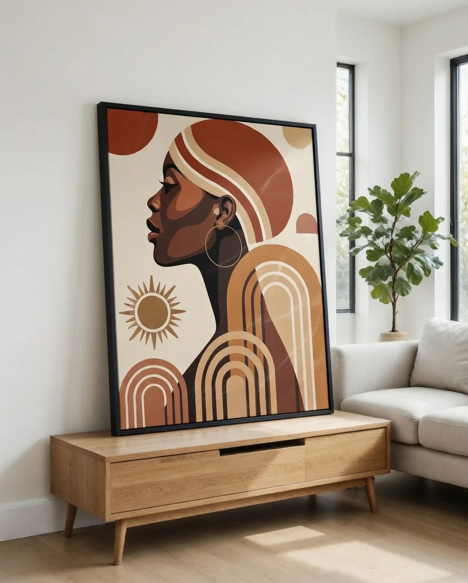 Tableau Femme Africaine, Boho Soleil Arc-en-ciel Art Terracotta