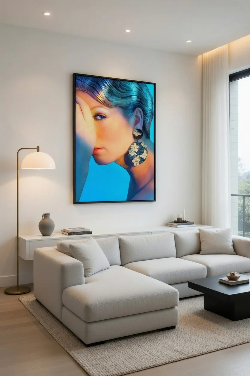 Poster Femme Bleue Néon, Portrait Moderne Décoration Murale