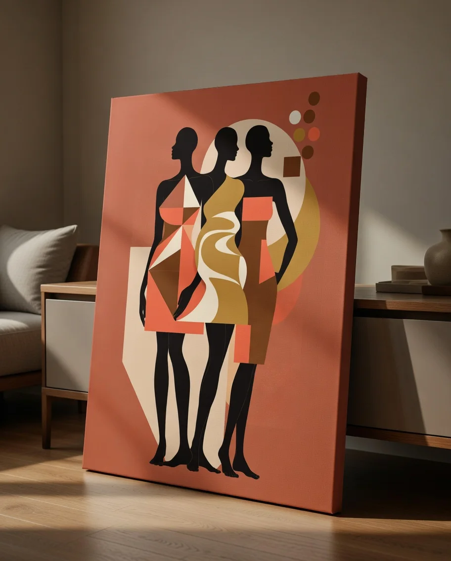 Tableau Trio Femmes Géométrique Terracotta, Esprits urbain