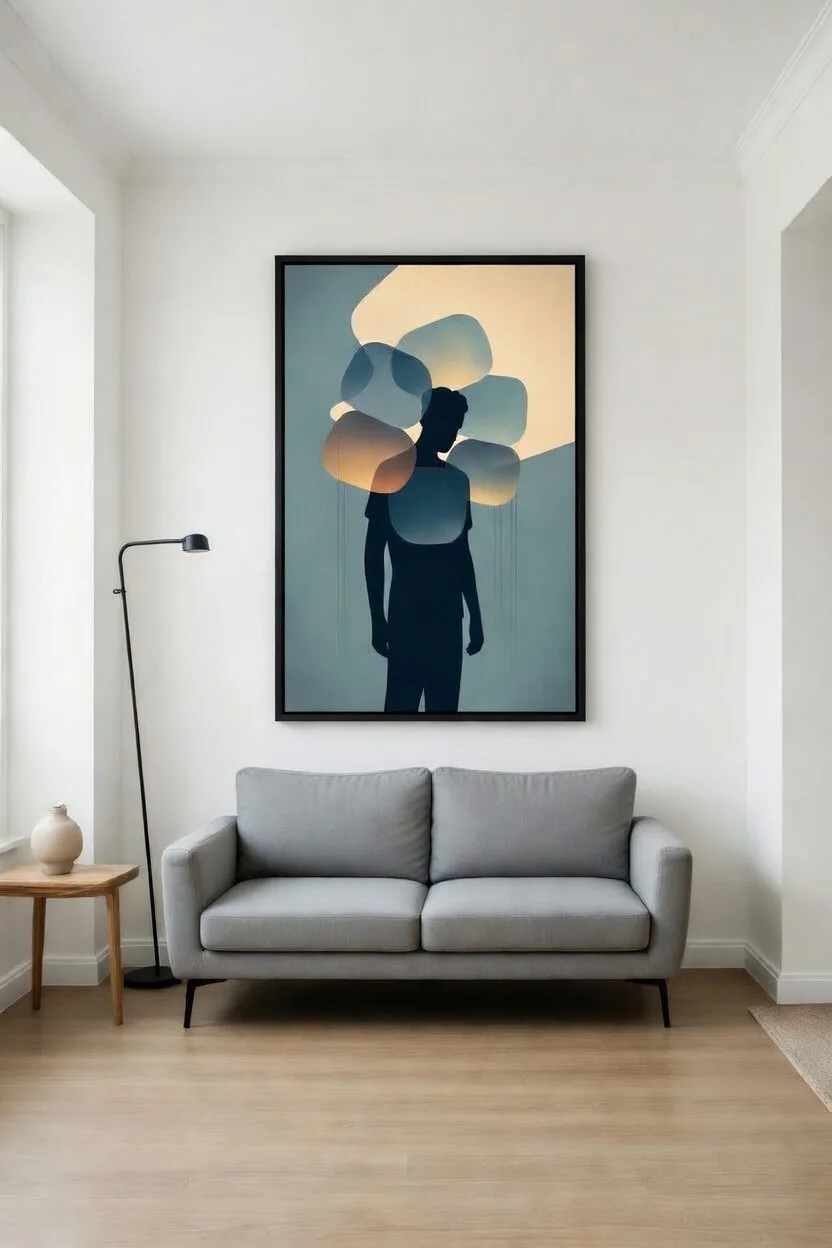 Canvas Premium Silhouette Homme, Poster Art Émotionnel Bleu