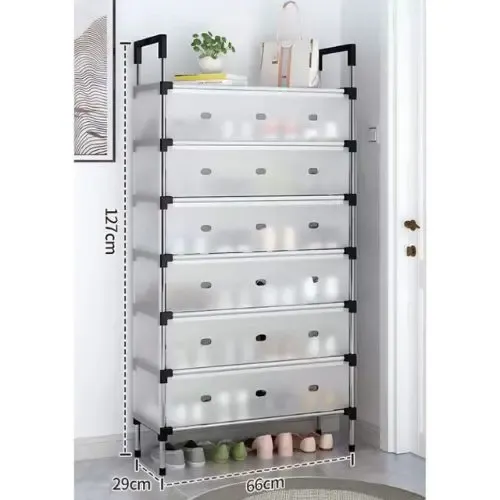 منظّم الأحذية الشفاف 7 طبقات — ترتيب أنيق، عملي، وموفّر للمساحة