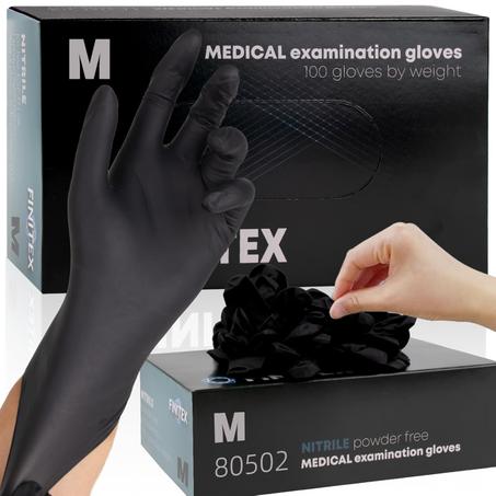 FINITEX - Guantes desechables de nitrilo negro, 5 mil, sin polvo, examen médico, sin látex, 100 unidades para examen, limpieza del hogar, guantes de alimentos (medianos)