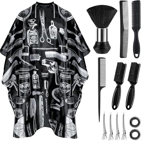 Capa de peluquero 13 piezas con cepillo para el cuello, accesorios de peluquería, capa de corte de pelo de 63 x 55 pulgadas, ajustable, extra larga profesional para hombres/adultos/peluquería