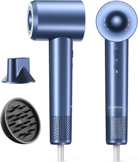 Secador de pelo, 150000 RPM ligero de alta velocidad iónico para secado rápido, cuidado de 500 millones de iones negativos y secador de cabello con difusor magnético y boquilla, 5 temperatura