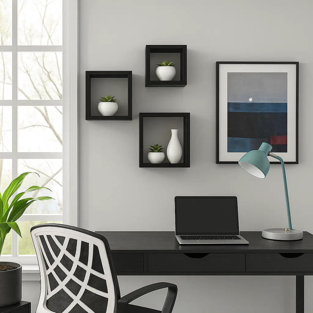 Ensemble de 3 étagères murales décoratives noir – Design moderne