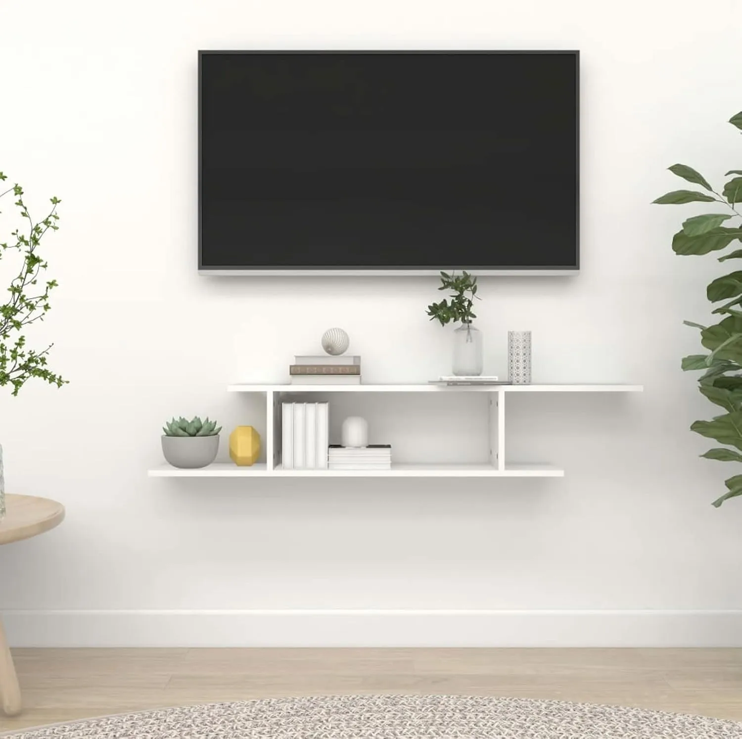 Étagère Murale TV Moderne en Bois – Support Flottant pour Décodeur, Routeur et Décoration – Design Minimaliste blanc