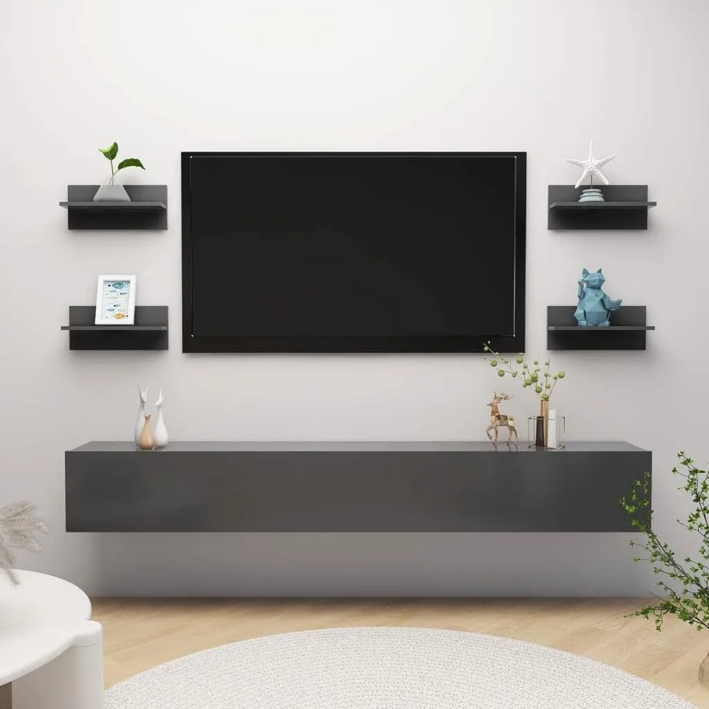 Lot de 4 Étagères Murales Modernes en MDF Noir – Design Minimaliste pour Salon ou Chambre