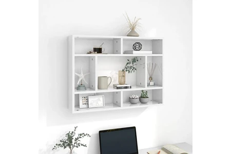 Étagère murale design en MDF blanc brillant – 75 x 16 x 55 cm – Rangement et décoration