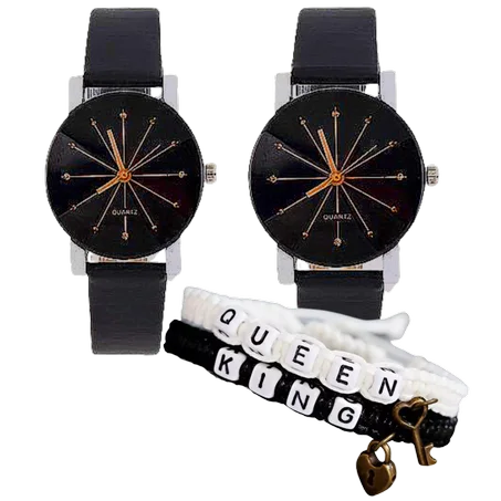 براسلي هدية (2) + Fashion ساعة حريمي Quartz - أسود