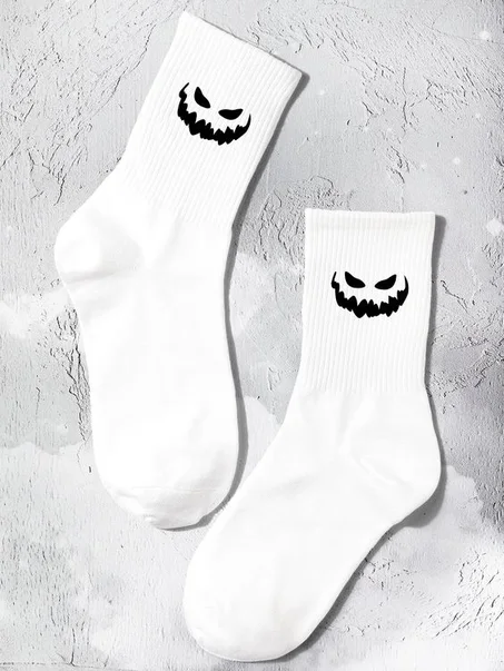 Halloween Smile Face Print Crew Socks