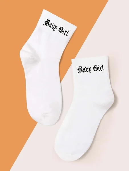 Baby Girl Lettre Graphic Crew Socks
