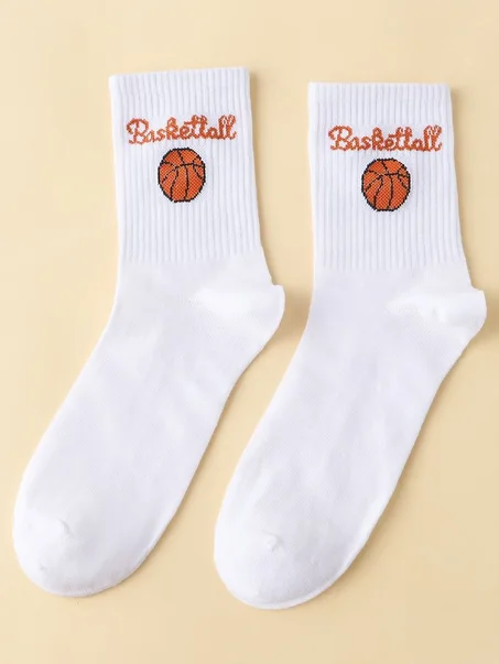 Men Basketball & Letter Graphic Crew Socks