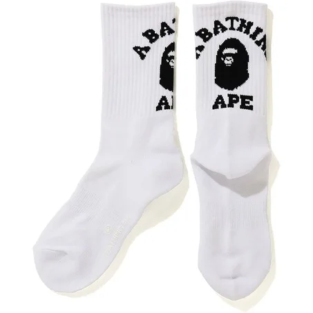 BAPE College Socks in White_Black