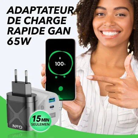 Adaptateur de Charge + Câble multi-tête rapide GaN 65W