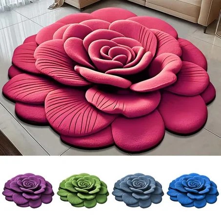 Tapis Rond à Motif Floral 3D – Élégance & Confort