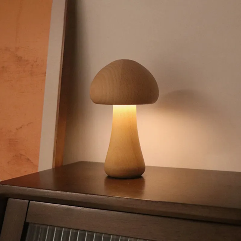 3D Mushroom Lamp Wooden LED Night Light Home