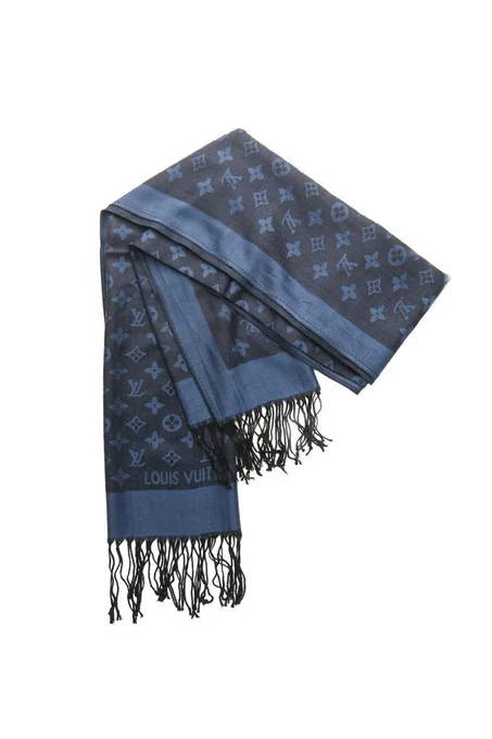 MONOGRAM SHAWL NIGHT BLUE