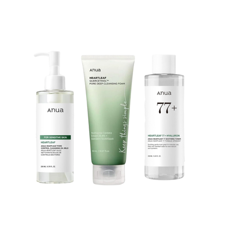 ANUA Heartleaf Cleansing Oil & Deep Cleansing Foam & Soothing Toner, Pore Control, Soins de la peau coréens doux.