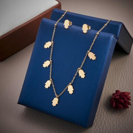 Ensemble collier khmissa et boucles d'oreilles