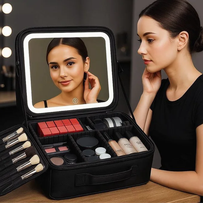 شنطة مكياج مع مرآة واضاءة