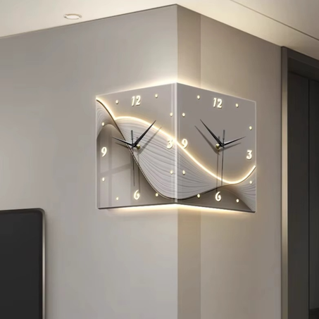 ساعة حائط زاوية أنيقة بإضاءة LED