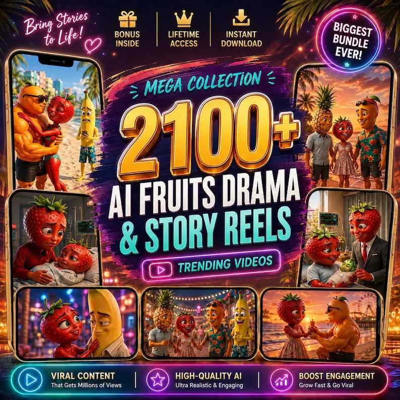 أكبر حزمة في التاريخ! 2100+ فيديو دراما وقصص الفواكه بالذكاء الاصطناعي (AI Fruits Drama & Story Reels)