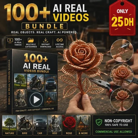 أكثر من 100+ فيديو واقعي مصمم بالذكاء الاصطناعي (100+ AI Real Videos Bundle) بدون حقوق طبع ونشر!
